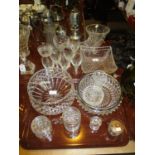 Silver Plate and Glass Wine Jug, 6 Wine Glasses, 2 Comports, Cornucopia Vase, 3 Bowls, Small Vase, 2