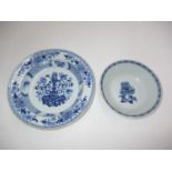 Two Late 18th/Early 19th Century Chinese Export Porcelain Blue and White Dishes, 22 and 16cm