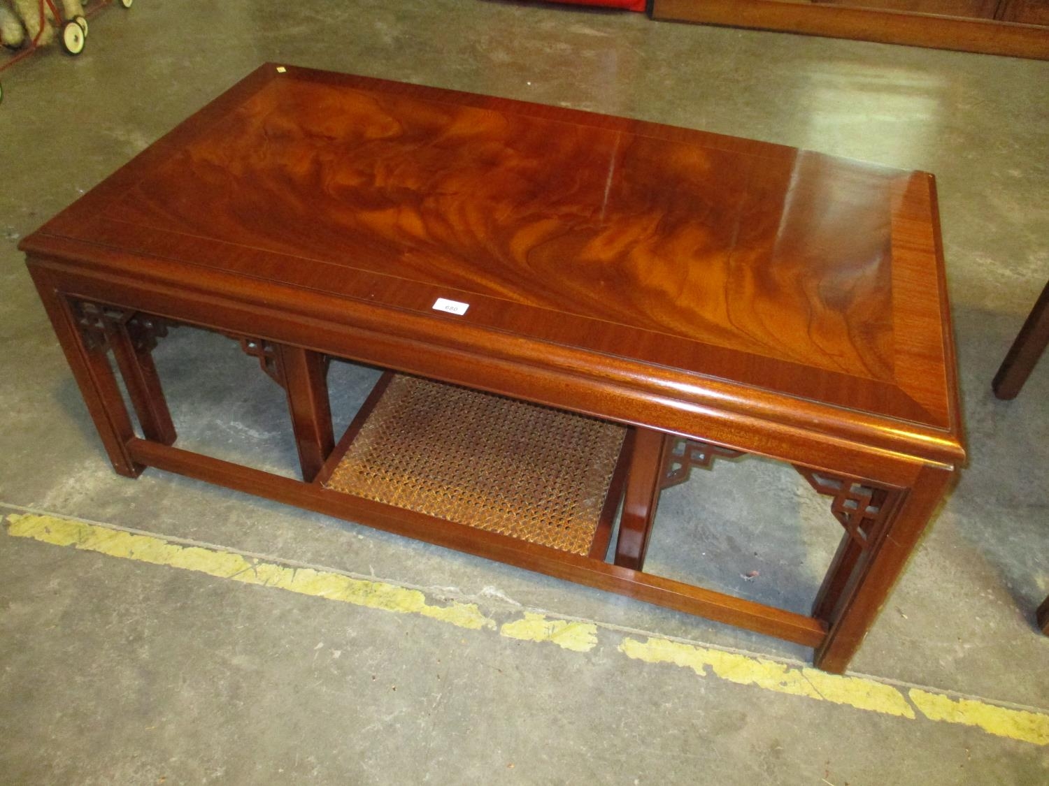 Mahogany and Bergere Coffee Nest of 3 Tables, 120x60cm