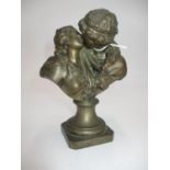 19th Century Bronze Bust Group of a Kissing Couple, 15cm high