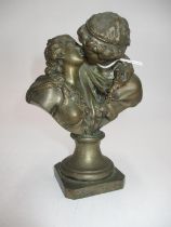 19th Century Bronze Bust Group of a Kissing Couple, 15cm high