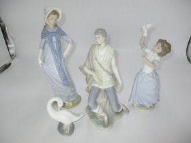 Lladro Figure of a Seated Man, Lladro Goose and 2 Nao Figures