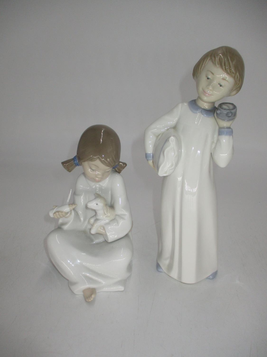 Two Nao Figures, Girl with Lamp and Boy with Pillow and Clock