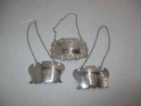 Pair of Silver Vodka and Martini Decanter Labels and a Silver Brandy Label