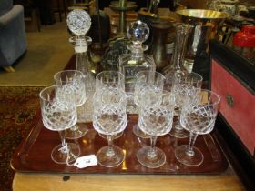 Set of 8 Crystal Wine Glasses, 2 Decanters and a Carafe