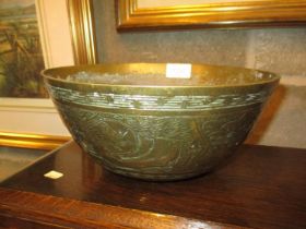 Chinese Brass Ringing Bowl, 24cm diameter