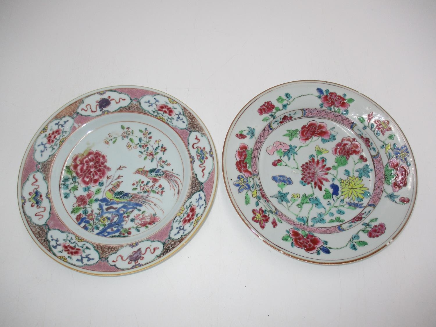 Two Late 18th/Early 19th Century Chinese Export Porcelain Polychrome Plates, 22.5 and 22cm