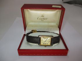 Ladies Must De Cartier Silver Vermeil Tank Watch The Case Stamped 33820, 5057001, strap and case