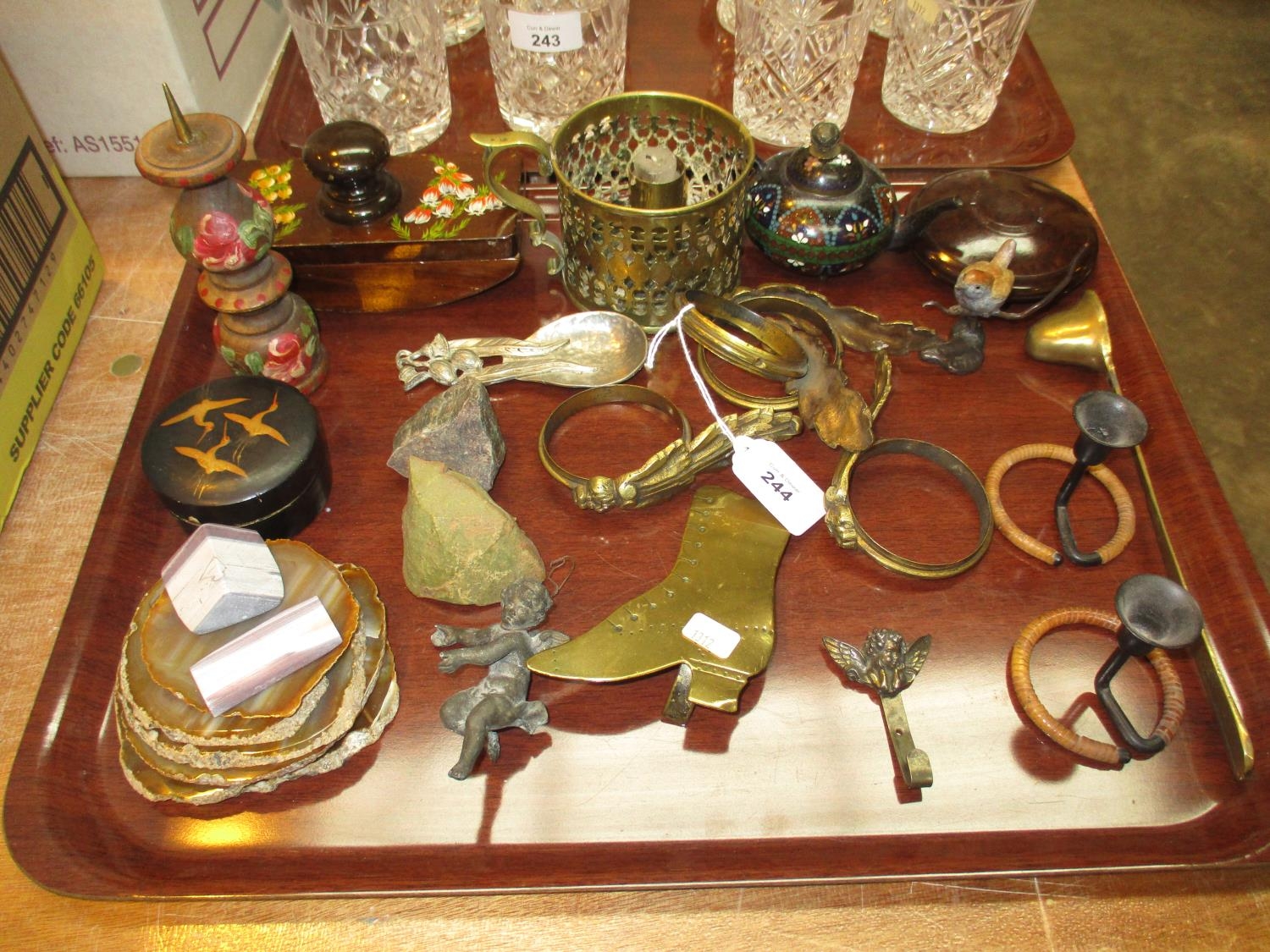 Miniature Cloisonne Enamel Teapot, Other Metalwares, Agates etc
