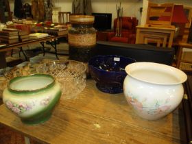 West German Pottery Vase, Crystal Bowl, Pottery Bowl and 2 Jardinières