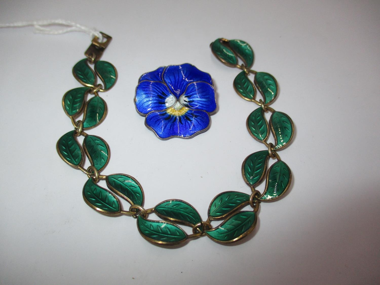 David Andersen Norway Silver Gilt and Green Enamel Leaf Bracelet, along with a Silver and Enamel