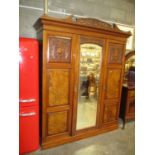 Late Victorian Walnut Centre Mirror 3 Door Wardrobe, 168cm