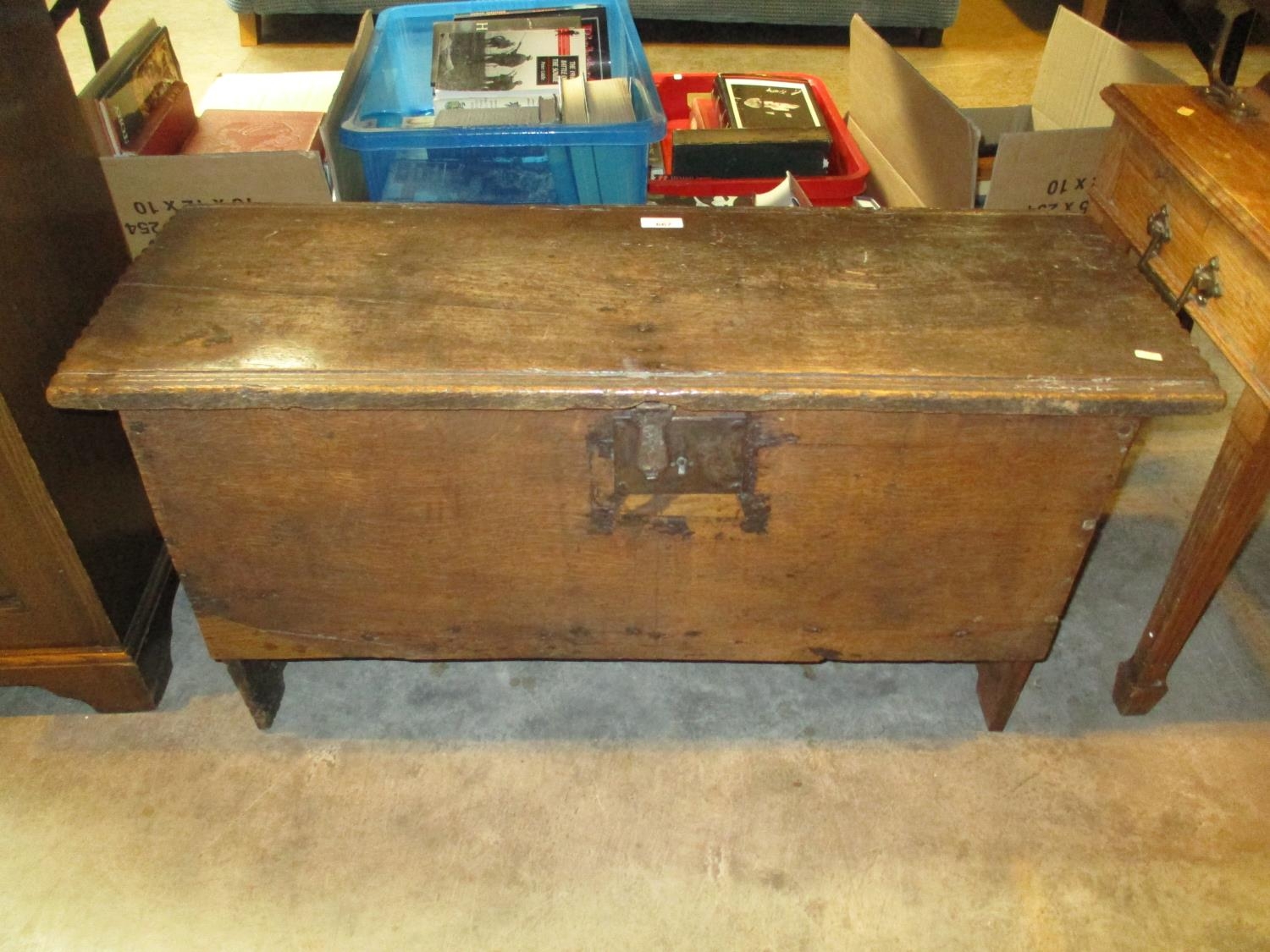 Antique Oak 6 Plank Coffer, 88x32x44cm