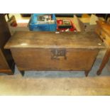 Antique Oak 6 Plank Coffer, 88x32x44cm