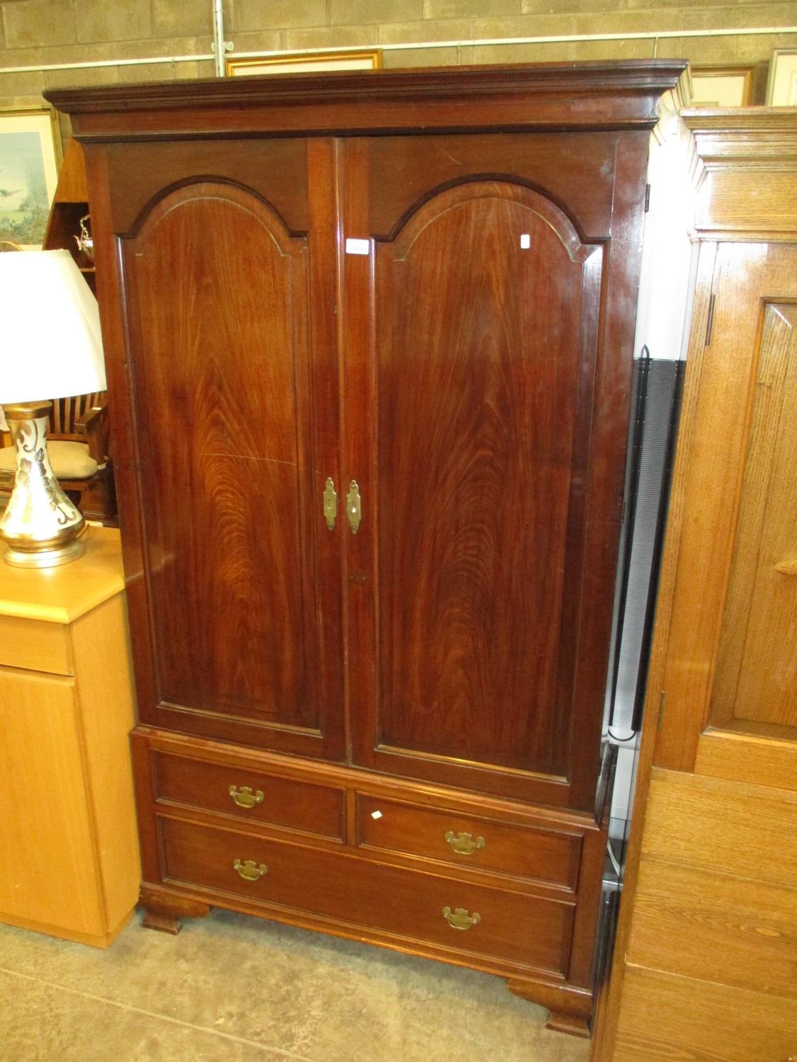 Mahogany 2 Door Cabinet on 3 Drawer Base, 97cm