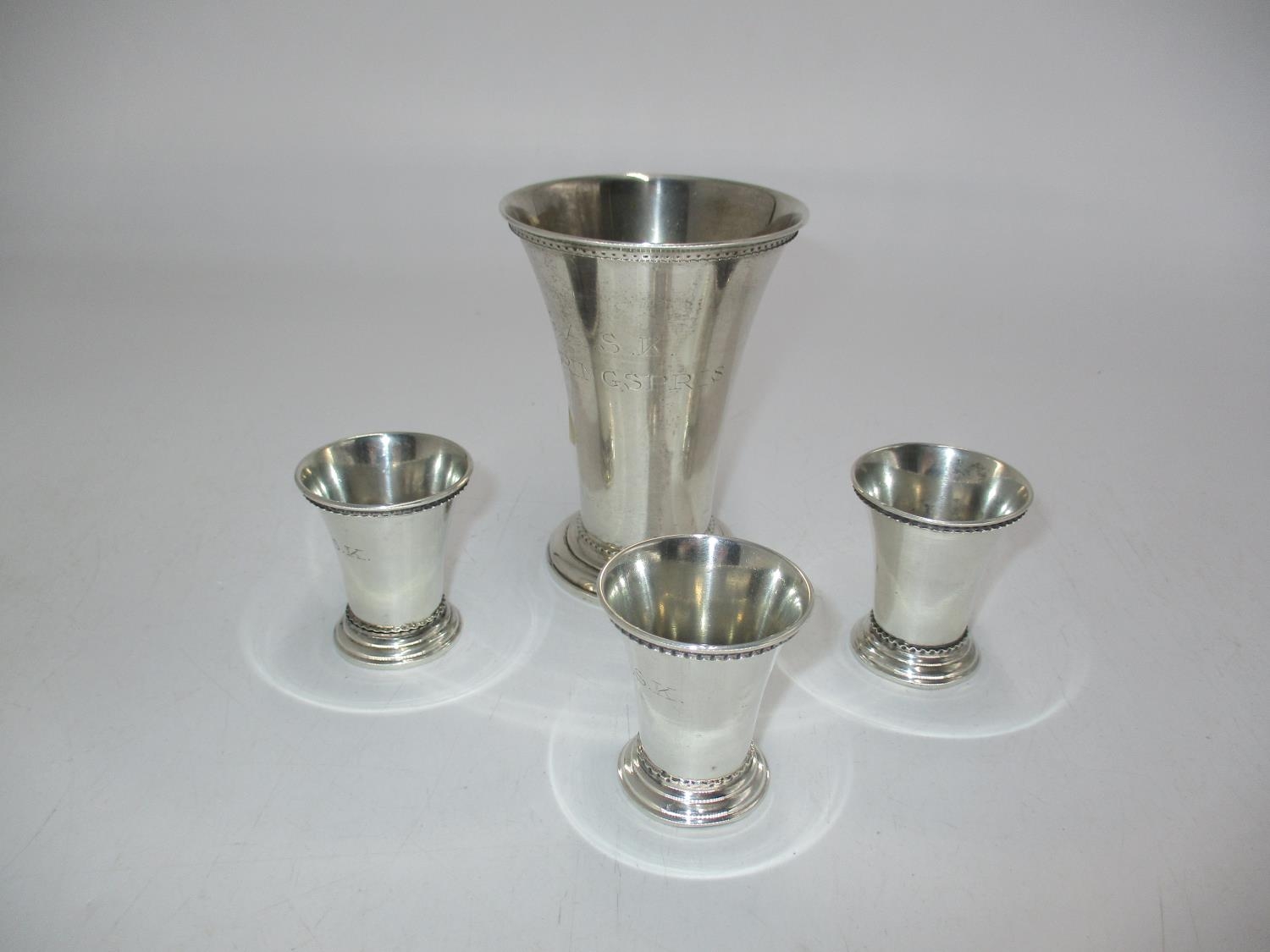 Continental White Metal Beaker and 3 Small Cups, 158g total