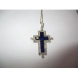 Sapphire and Diamond Cross Pendant Set in White and Yellow Metal, 4.46g