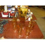 Bohemia Amber Glass and Gilded 7 Piece Lemonade Set