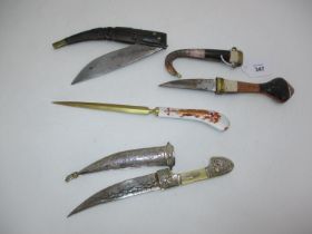 Two Middle Eastern Sheathed Daggers and a Folding Knife, along with a Letter Knife