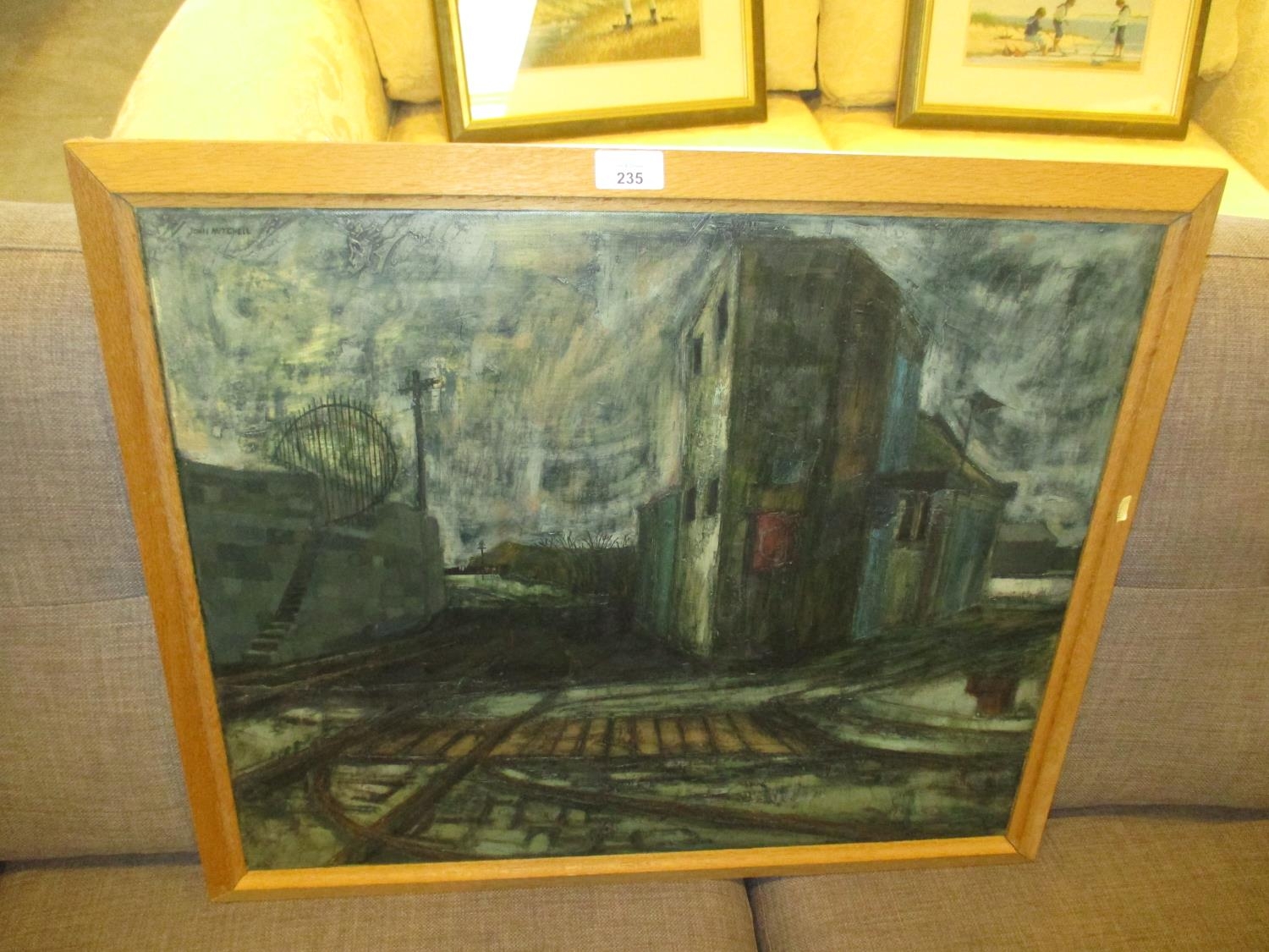 Oil on Canvas of Rail Tracks and Old Buildings, 50x60cm