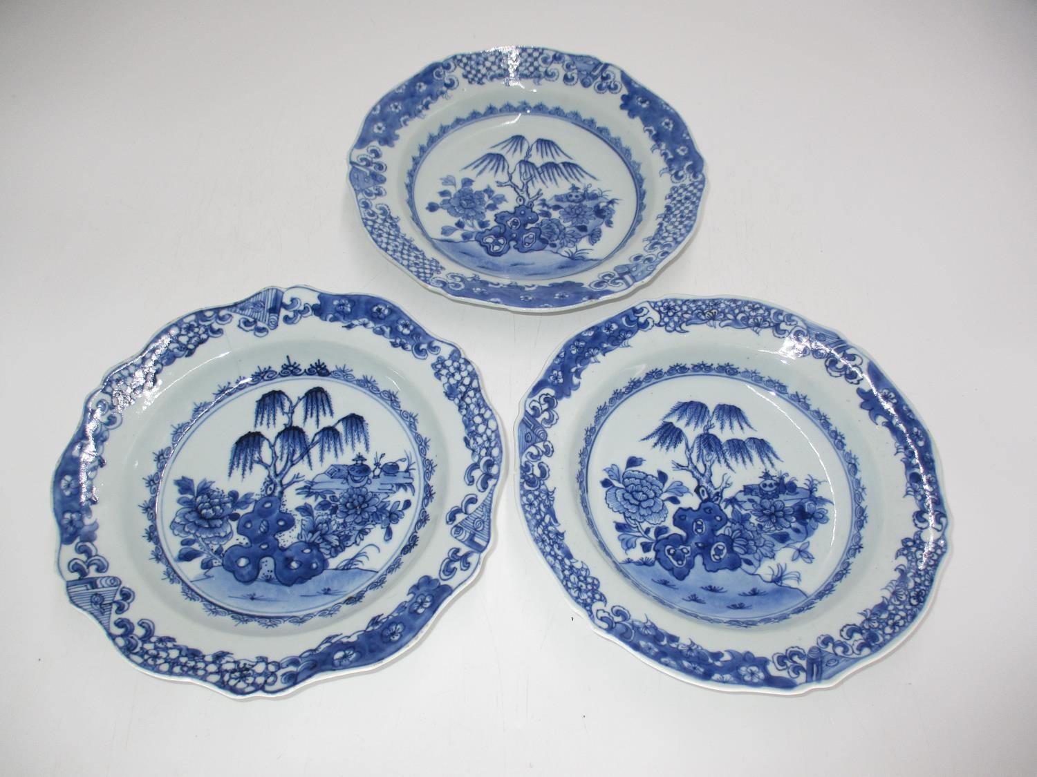 Three Late 18th/Early 19th Century Chinese Export Porcelain Blue and White Dishes, 23cm