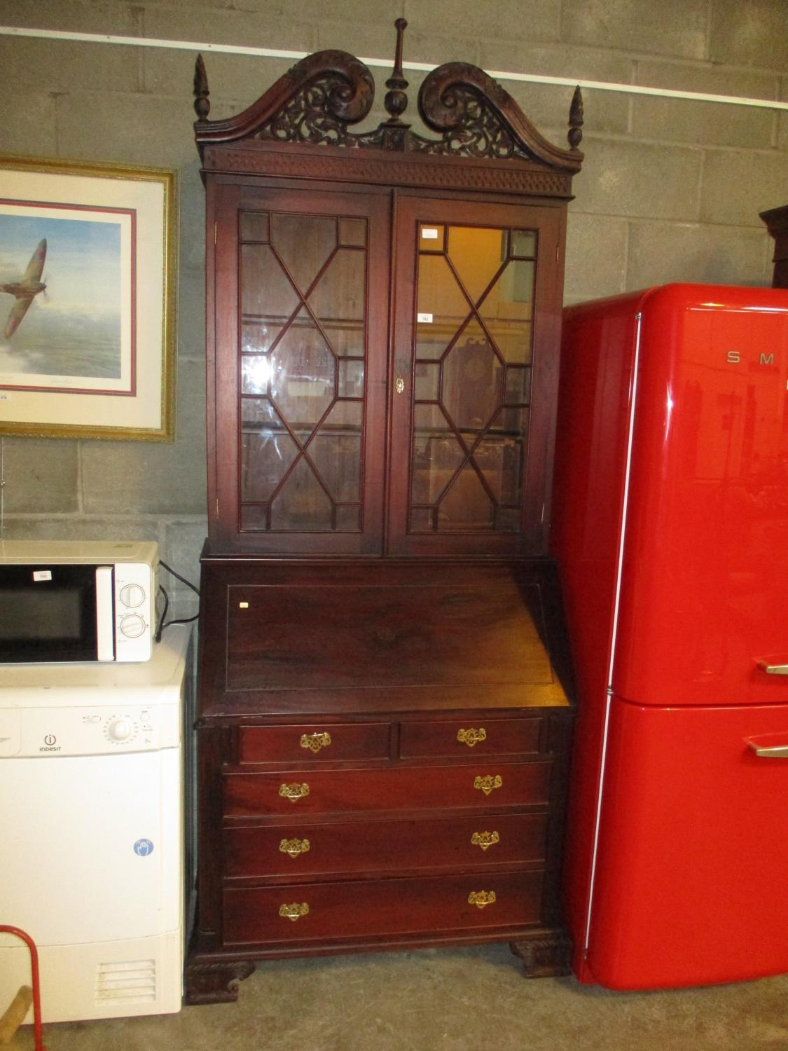 Reproduction Mahogany Bureau Bookcase, 96cm