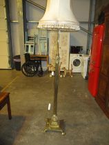 Victorian Brass Corinthian Pillar Adjustable Height Standard Lamp with Shade