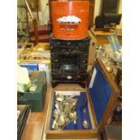 Japanese Lacquer Table Cabinet, Loose Powder Box and a Canteen with Mixed Cutlery