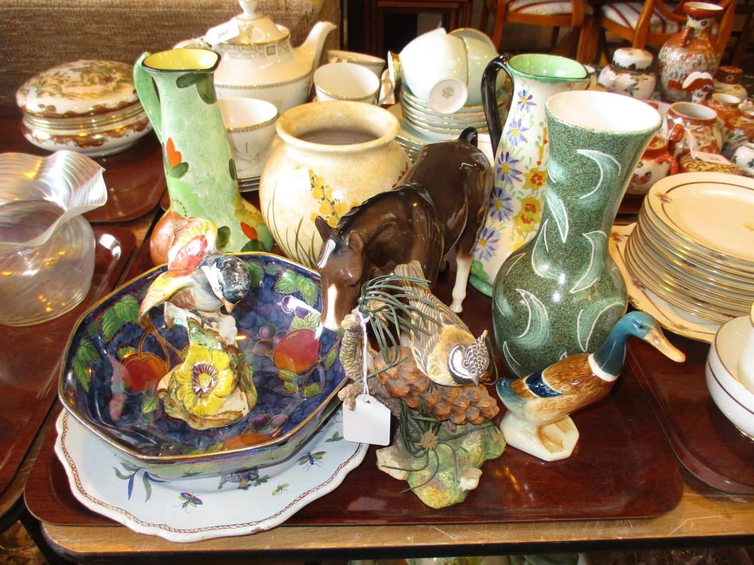 Cetem Ware Lustre Bowl, Beswick Blue Tit 929, 2 Ivory Ware Jugs, Radford Vase etc