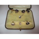 Cased Set of 14K Gold Mother of Pearl and Seed Pearls Cufflinks and Studs, 10.15g total