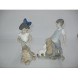 Two Nao Figures, Boy with Dog and Girl with Toy Lion