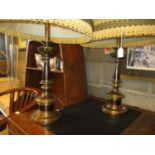 Pair of Heavy Brass Table Lamps with Shades