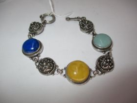 Ornate Silver and Stone Set Bracelet