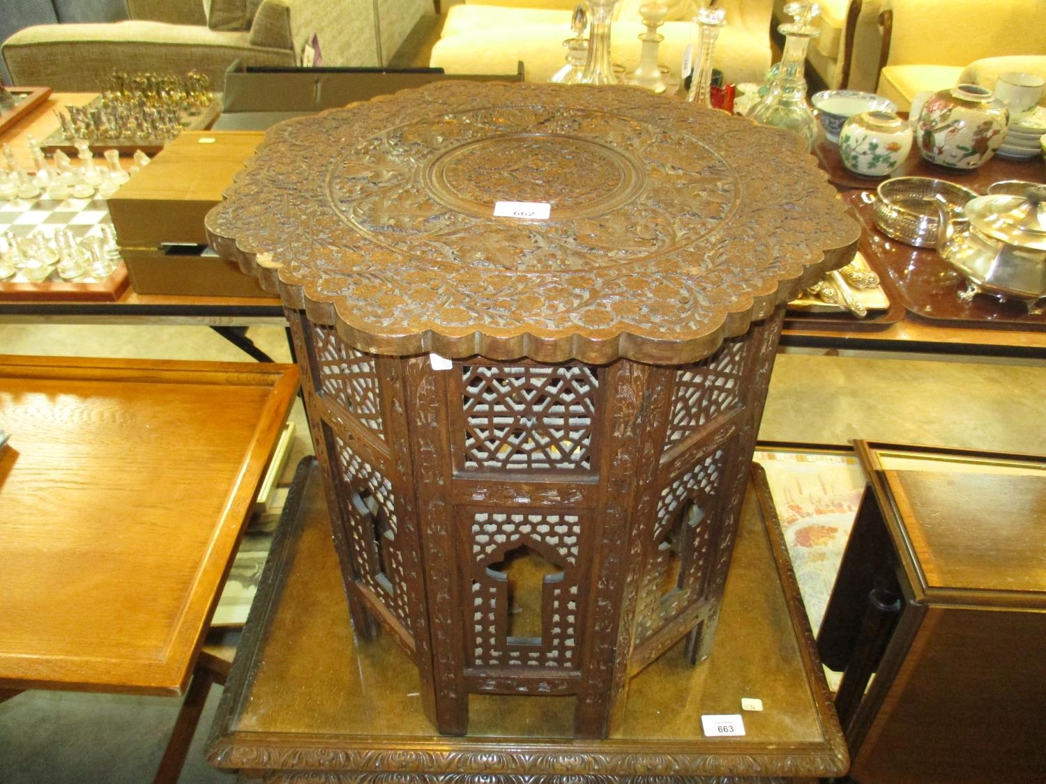 Eastern Carved Teak Coffee Table, 48cm