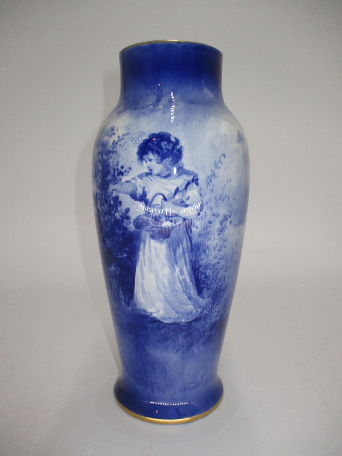 Royal Doulton Blue Children Ware Vase Decorated with a Girl Picking Berries, 25cm