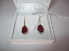 9ct Gold Large Ruby Drop Earrings