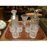 Two Crystal Whisky Decanters, Water Jug and 6 Tumblers