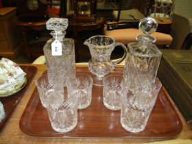 Two Crystal Whisky Decanters, Water Jug and 6 Tumblers