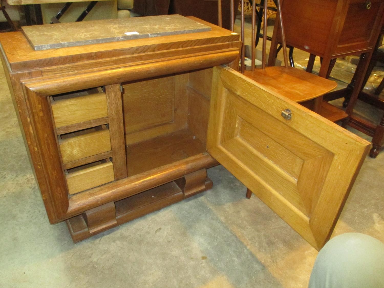 Art Deco Oak and Marble Top Side Cabinet, 70x66x32cm - Image 2 of 2