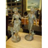 Pair of Victorian Spelter Figures After Bruchan, 35cm