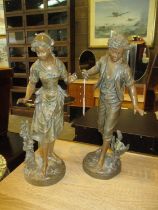 Pair of Victorian Spelter Figures After Bruchan, 35cm