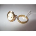 9ct Gold Wedding Ring, 2.91g, and a Cameo Ring, 2.37g