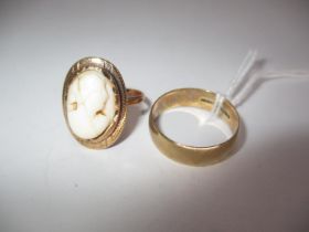9ct Gold Wedding Ring, 2.91g, and a Cameo Ring, 2.37g