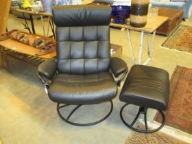 Stressless Black Metal Frame Lounge Chair with Stool