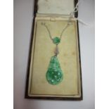 Antique Carved Jade and Diamond Art Deco Necklace