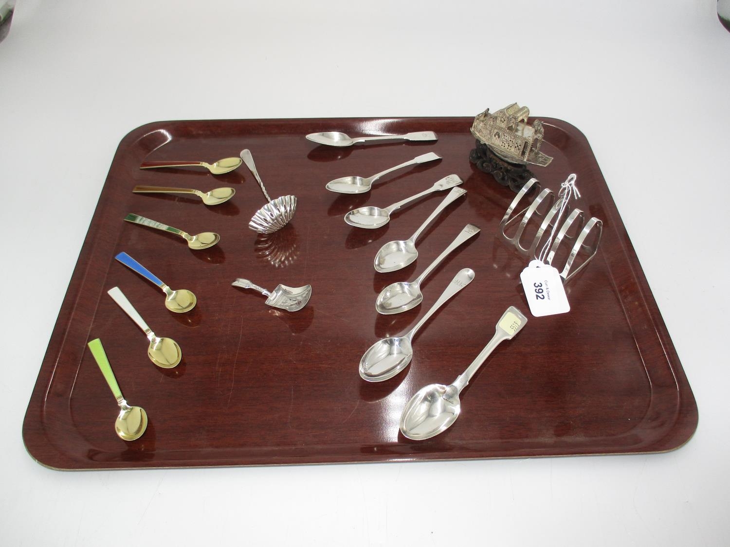 Collection of Silver including Toast Rack, Caddy Spoon, Sifter Spoon, Junk, 7 Teaspoons and 6