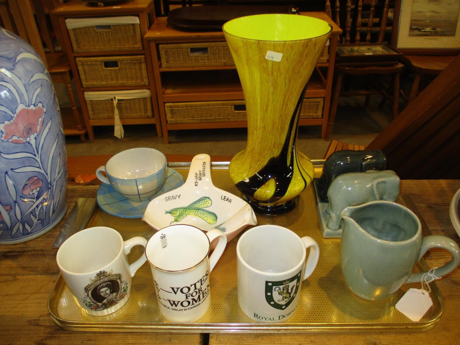 Decorative Glass Vase, Elephant Group, Mugs etc