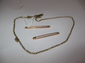 Two 9ct Gold Bar Brooches and 9ct Gold Necklace, 6.43g