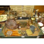 Two Art Nouveau Copper Plaques, Tea Kettle, Postal Scales etc