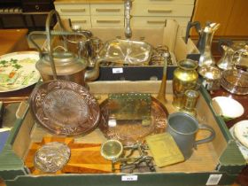 Two Art Nouveau Copper Plaques, Tea Kettle, Postal Scales etc